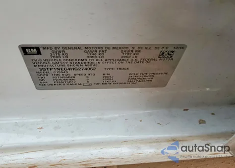 2017 GMC Sierra C1500 Slt z USA, uszkodzony, nr VIN 3GTP1NEC4HG274062